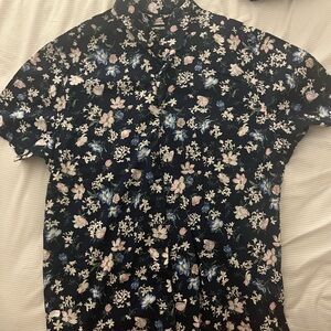 Express Floral Men's Shirt - Black and Blue